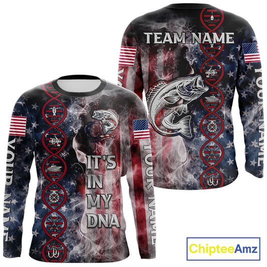 Largemouth Bass fishing smoke American Flag It's in my DNA custom UV protection fishing shirts NQS11664