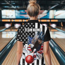 Load image into Gallery viewer, Black &amp; White American Flag Eagle Women Bowling Shirt Custom patriotic outfit ladies Bowling Jersey NQS9709