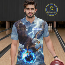 Load image into Gallery viewer, Blue lightning thunder bowling Eagle custom Men Bowling Polo Shirts, gift for team bowlers NQS7488