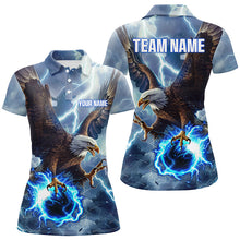 Load image into Gallery viewer, Blue lightning thunder bowling Eagle custom Womens Bowling Polo Shirts, gift for team bowlers NQS7488