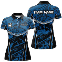 Load image into Gallery viewer, Blue camo Womens Bowling Polo Shirts custom team bowling jerseys, gift for bowlers NQS7490