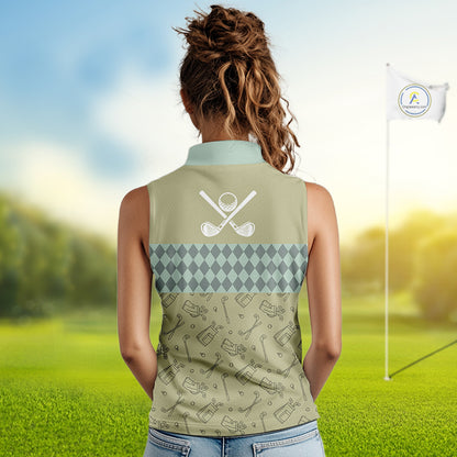 Olive Green Golf Camo argyle pattern Women sleeveless golf polo shirts custom best ladies golf wear NQS9973