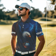 Load image into Gallery viewer, Red amd Blue Lightning Thunder Eagle Mens golf polo shirts custom Eagle golf attire for men NQS9977