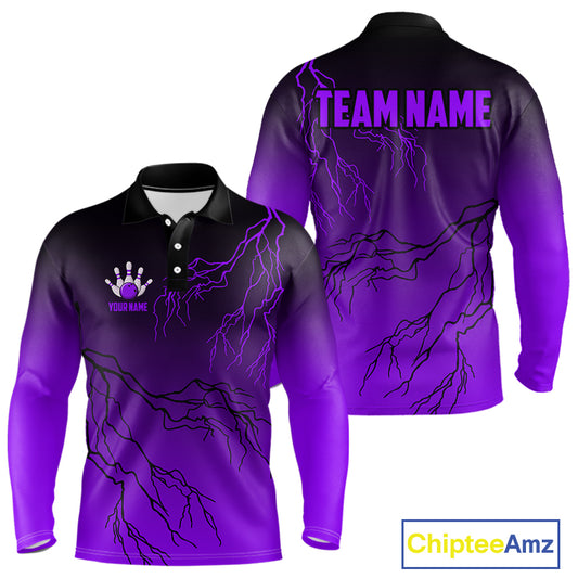 Black and Purple gradient Lightning thunder storm Bowling shirts for Men Custom Bowling Team Jerseys NQS10136