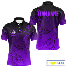 Load image into Gallery viewer, Black and Purple gradient Lightning thunder storm Bowling shirts for Men Custom Bowling Team Jerseys NQS10136