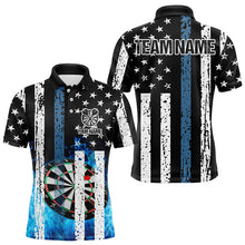 Load image into Gallery viewer, Blue Flame Dart Board Black and White American Flag Custom Team Dart Polo, Quarter Zip Shirt For Men NQS9201