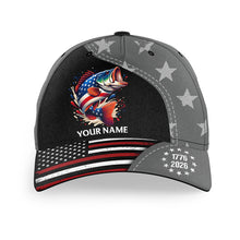 Load image into Gallery viewer, Personalized 250 freedom anniversary American Flag Bass fishing hats custom Unisex fishing hat cap NQS11478