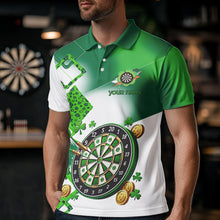 Load image into Gallery viewer, Green shamrock Mens Darts Polo, Quarter Zip shirts Custom St Patrick Day team league darts jersey NQS9557