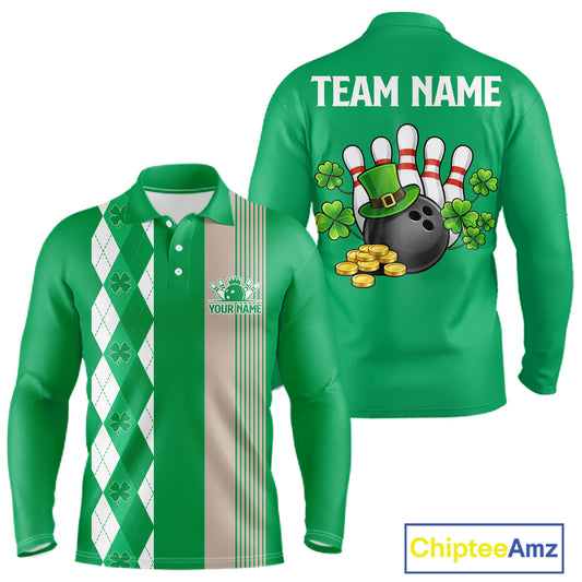 Retro Green argyle pattern shamrock Bowling shirts For Men custom St Patrick Day bowling team jersey NQS11667