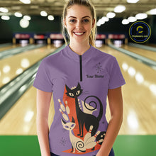 Load image into Gallery viewer, Custom retro bowling shirts Cats Bowling jersey for Women Team Bowling Polo, 1/4 Zip Shirts | Purple NQS11668