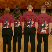 Load image into Gallery viewer, Custom retro bowling shirts Cats Bowling jersey for Women Team Bowling Polo, 1/4 Zip Shirts | Red NQS11669