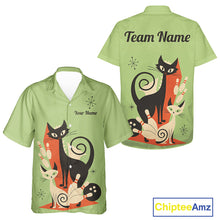 Load image into Gallery viewer, Custom retro bowling Hawaiian shirts Cat Bowling jersey Team Bowling button up Shirt | Green NQS11670
