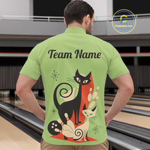 Load image into Gallery viewer, Custom retro bowling shirts Cat Bowling jersey for men Team Bowling Polo, 1/4 Zip Shirts | Green NQS11670