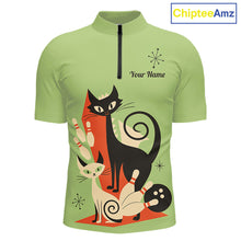 Load image into Gallery viewer, Custom retro bowling shirts Cat Bowling jersey for men Team Bowling Polo, 1/4 Zip Shirts | Green NQS11670