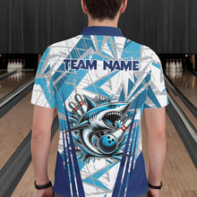 Load image into Gallery viewer, Personalized Blue Camo Shark Bowling Team Shirts For Men Custom Shark Bowling Polo, Quarter Zip Shirt NQS9719