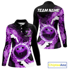 Load image into Gallery viewer, Purple Flame Fire Bowling Shirts for Women Custom Bowling Team Jersey Bowling Polo &amp; 1/4-Zip Shirts NQS11753