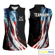 Load image into Gallery viewer, American flag Black Women sleeveless golf polo shirts Custom team patriotic golf top for ladies NQS9978