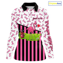 Load image into Gallery viewer, Pink ribbon pattern flamingo Women golf polo shirts Custom breast cancer awareness ladies golf outfit NQS10149