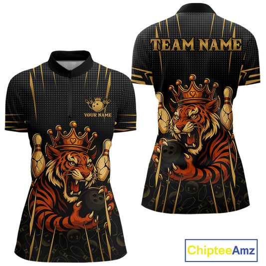 Personalized Black and Gold Tiger Bowling Shirt For Women Custom Team bowling jersey, gift for Bowler NQS10474