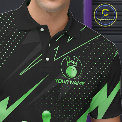 Custom Black and Green Bowling Polo, Quarter Zip Shirts for Men, Team Bowling League Jersey NQS10893