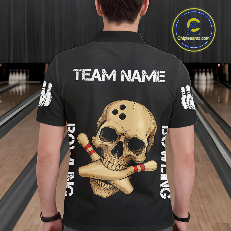 Personalized Skull Bowling Shirts For Men Custom Team's Name Skull Bowler Jerseys | Black NQS11081