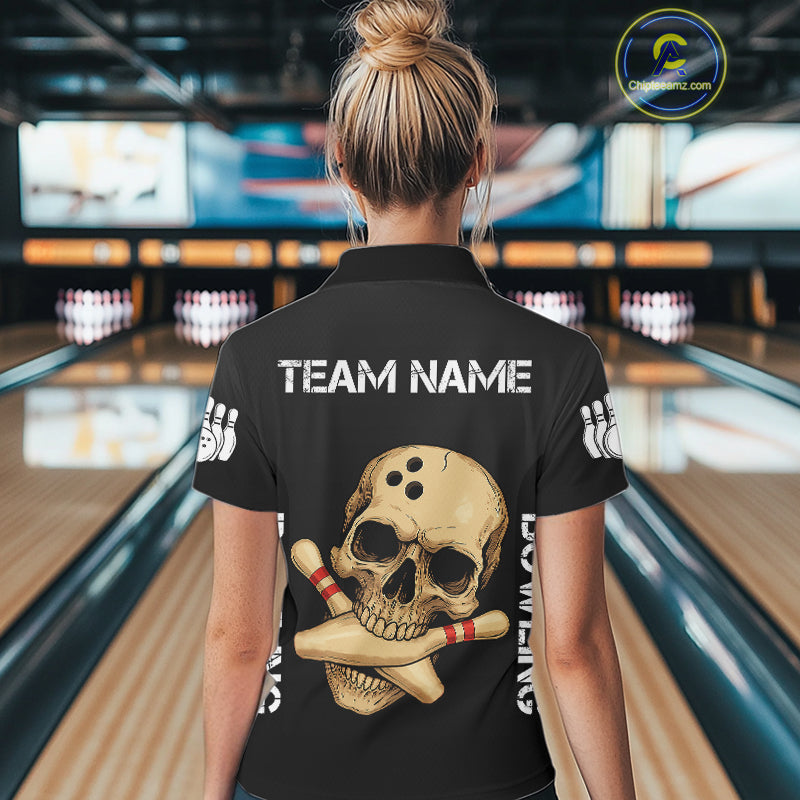 Personalized Skull Bowling Shirts For Women Custom Team's Name Skull Bowler Jerseys | Black NQS11081