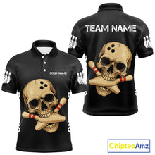 Load image into Gallery viewer, Personalized Skull Bowling Shirts For Men Custom Team's Name Skull Bowler Jerseys | Black NQS11081