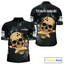 Load image into Gallery viewer, Personalized Black American Flag Skull Bowling Shirts For Men Custom Team's Name Skull Bowler Jerseys NQS11082