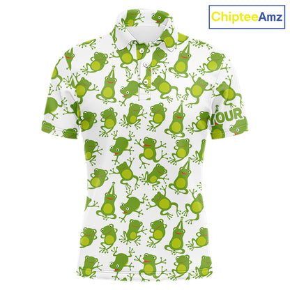 Funny Green Frog pattern Mens Golf polo shirts Custom golf attire for men, gift for golfers NQS11285