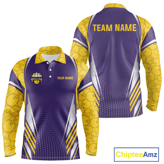 Purple And Yellow Custom bowling shirts for men, Personalized bowling outfit men team bowling jersey NQS11493