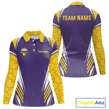 Purple And Yellow Custom bowling shirts for Women, Personalized bowling outfit team bowling jersey NQS11493