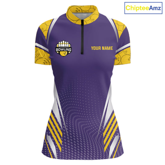 Purple And Yellow Custom bowling shirts for Women, Personalized bowling outfit team bowling jersey NQS11493