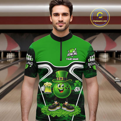 Funny Bowling and Beer Green Shamrock Bowling shirts for Men Custom St Patrick Team bowling Jerseys NQS11672