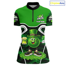 Load image into Gallery viewer, Funny Bowling and Beer Green Shamrock Bowling shirts for Women Custom St Patrick Team bowling Jerseys NQS11672
