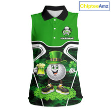 Load image into Gallery viewer, Funny Golf and Beer Green Shamrock Sleeveless Golf shirt Custom St Patrick Team Ladies Golf Jerseys NQS11673