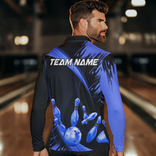 Load image into Gallery viewer, Personalized Black and Blue Bowling Polo, Quarter Zip Shirts For Mens Custom Bowling Team Jersey NQS9723