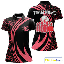 Load image into Gallery viewer, Black Women bowling shirts Custom Red neon team league bowling jerseys, gifts for bowlers NQS9983