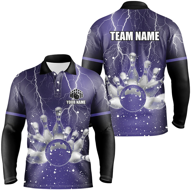 Purple lightning thunder Men Polo, 1/4 Zip Shirts Custom bowling team jerseys, gift for bowlers NQS7865