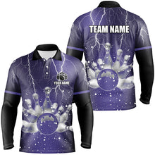 Load image into Gallery viewer, Purple lightning thunder Men Polo, 1/4 Zip Shirts Custom bowling team jerseys, gift for bowlers NQS7865