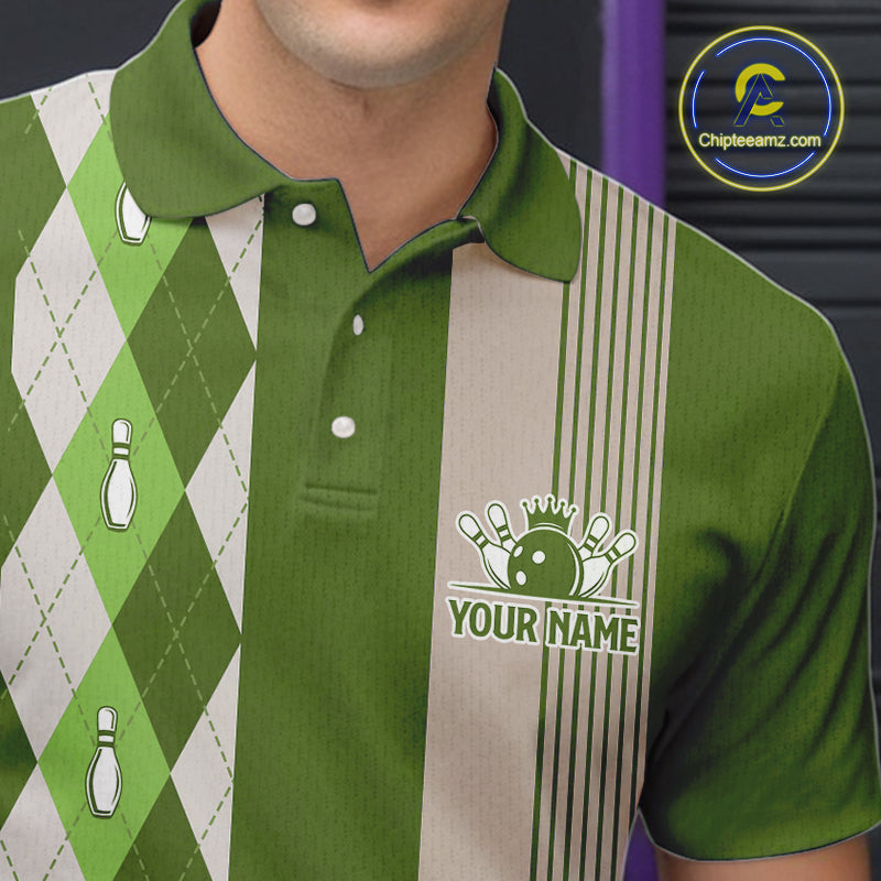 Retro Green argyle pattern Bowling shirts For Men custom bowling team jerseys Bowler Outfits NQS10152