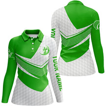 Load image into Gallery viewer, Green and White golf shirt custom short sleeve, long sleeve golf polos for womens, golf gift for women NQS5980