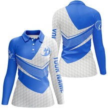Load image into Gallery viewer, Blue and White golf shirt custom short sleeve, long sleeve golf polos for womens, golf gift for women NQS5981