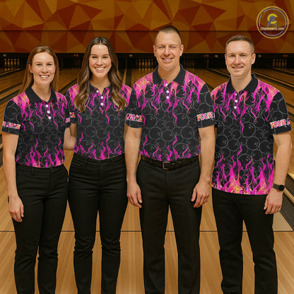 Black and Pink Flame camo Womens bowling shirts Custom Flame Bowling Shirt Team Bowling Jersey NQS8304