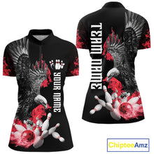 Load image into Gallery viewer, Custom Red Flame Black Eagle Bowling Polo, Quarter Zip Shirt For Women, Team Bowling Clothes NQS11500
