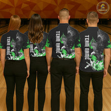 Load image into Gallery viewer, Custom Green Flame Black Eagle Bowling Polo, Quarter Zip Shirt For Men, Team Bowling Clothes NQS11502