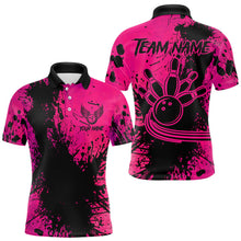 Load image into Gallery viewer, Black and Pink Mens Bowling Polo, Quarter Zip Shirts Custom Bowling Team League Jerseys NQS9570