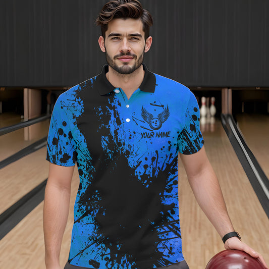 Black and Blue Mens Bowling Polo, Quarter Zip Shirts Custom Bowling Team League Jerseys NQS9571