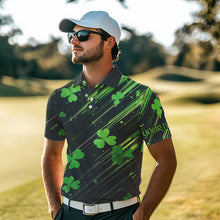 Load image into Gallery viewer, Personalized Black &amp; Green Clover pattern Men golf polo shirts Custom St Patrick Day mens golf wear NQS9574
