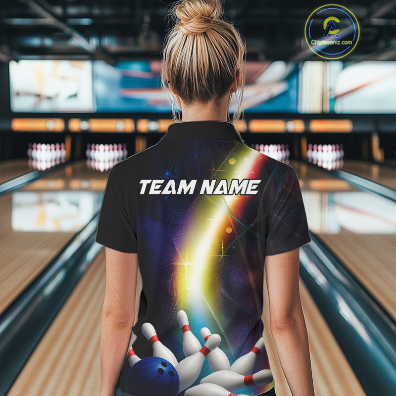 Custom Rainbow Lights Bowling Shirts For Women, Personalized bowling team jersey with name NQS10283