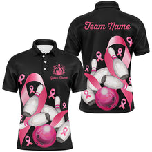 Load image into Gallery viewer, Pink ribbons Men's bowling shirt Custom Breast Cancer Awareness black team league bowling jerseys NQS8308
